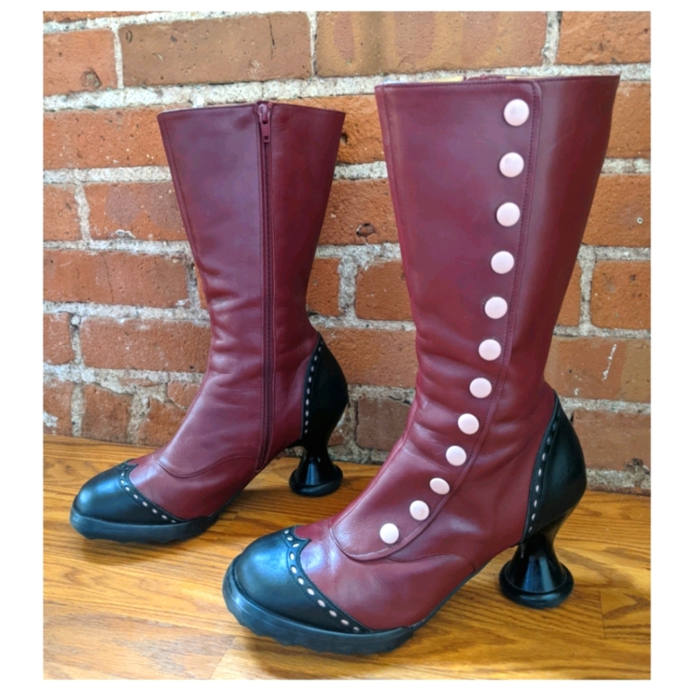 John Fluevog Calf Length Zip Leather Heel Boots